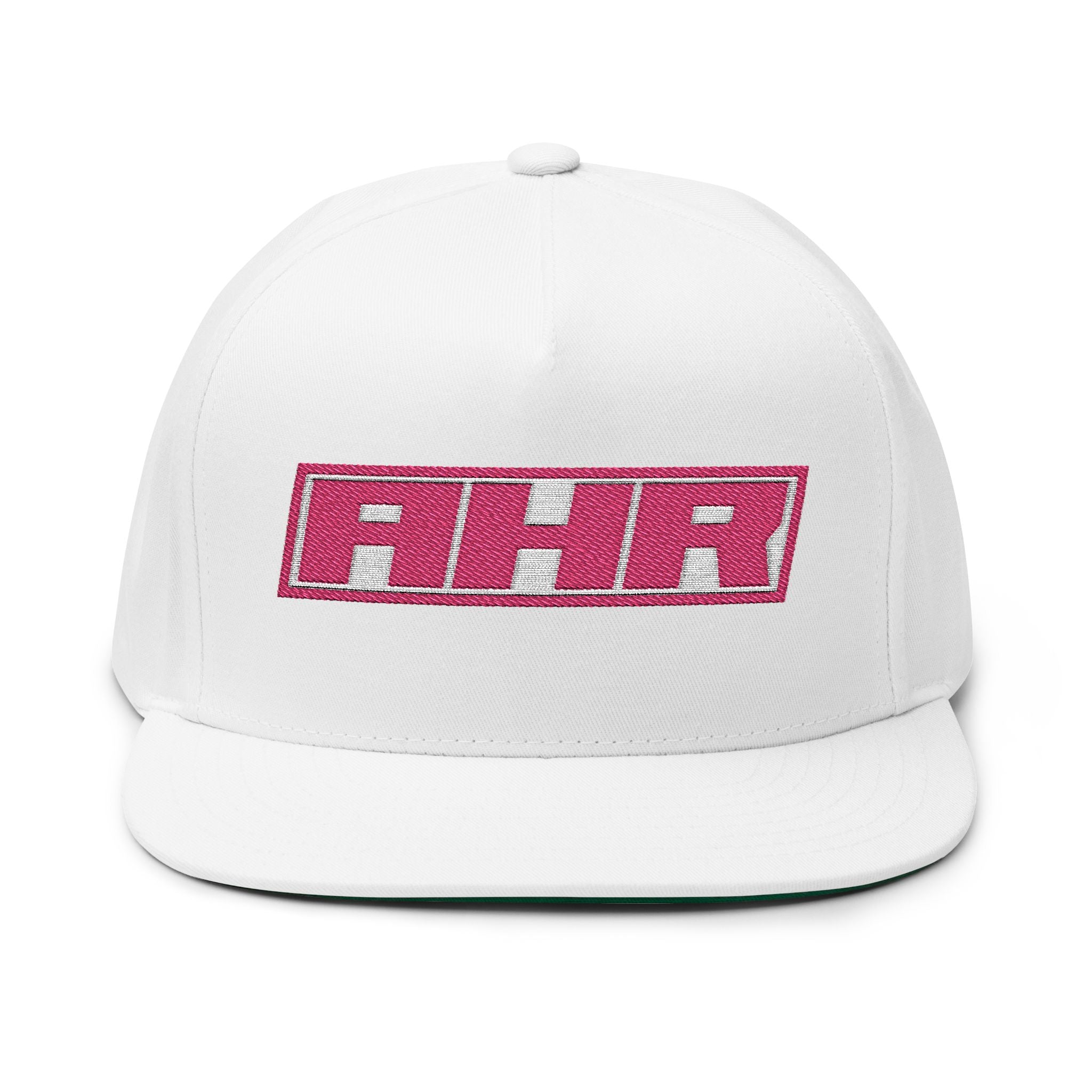AHA Pink Logo Flat Bill Cap — Embroidered Snapback Hat